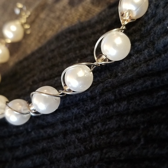 Pearl Wire Bangle Bracelet With Gold Bead Accents - Picture 10 of 10